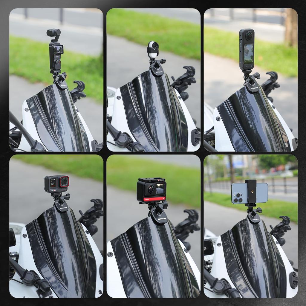 Sunnylife Motorcycle Windshield Mount Clamp Clip for insta360 X5 X4 X3 GO3S/ACE PRO2/Gopro Hero /DJI Action 5 Pro 4 3 2/Pocket 3