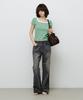 MONGDOL Square Neck Striped Short Sleeve T-Shirt Green Mdts098Green