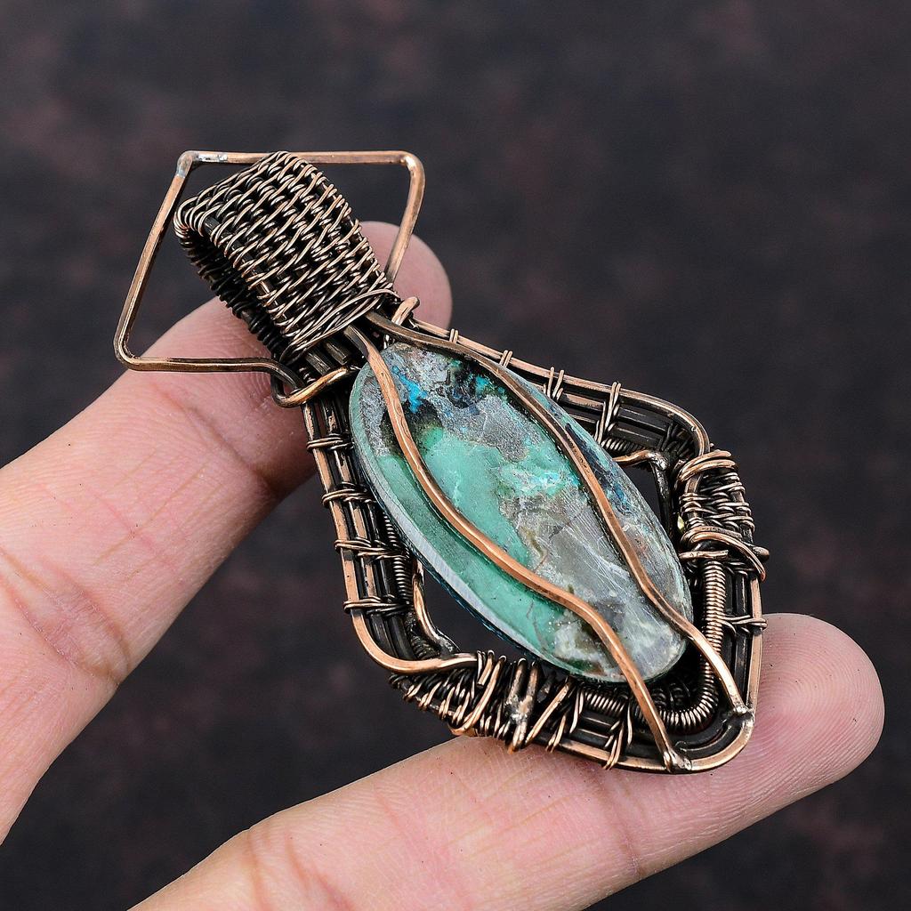 Shattuckite Copper Pendant Copper Wire Wrapped Jewelry Gemstone Pendant Shattuckite Jewelry Handmade Pendant Wire Wrap Pendant Gift For Mom