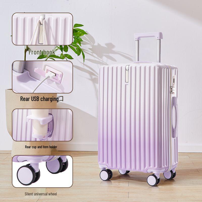 Women's 20" Carry-On Suitcase, Gradient Color, Japanese & Korean Style, 26" Trolley with Combination Lock for Travel