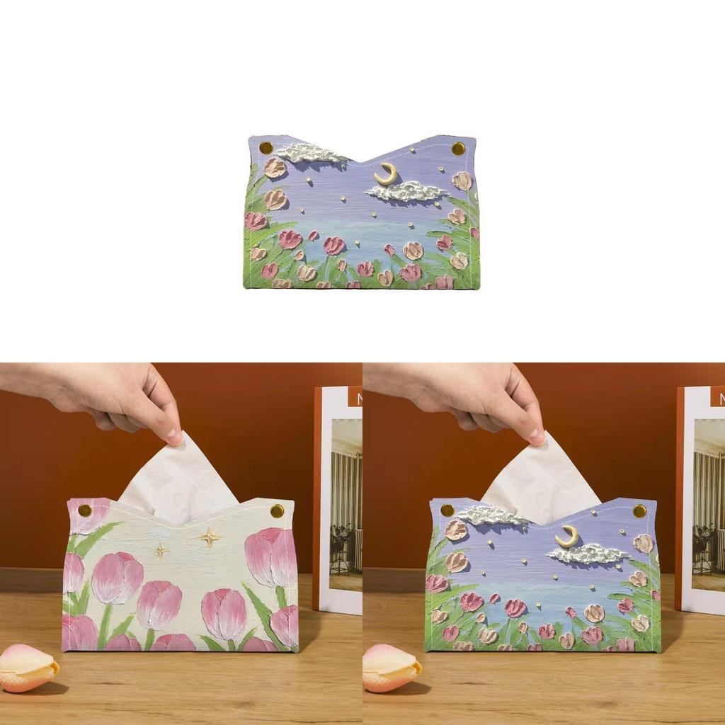 Tulip Leather Tissue Box With Multi Use Design For Car And Home Decor