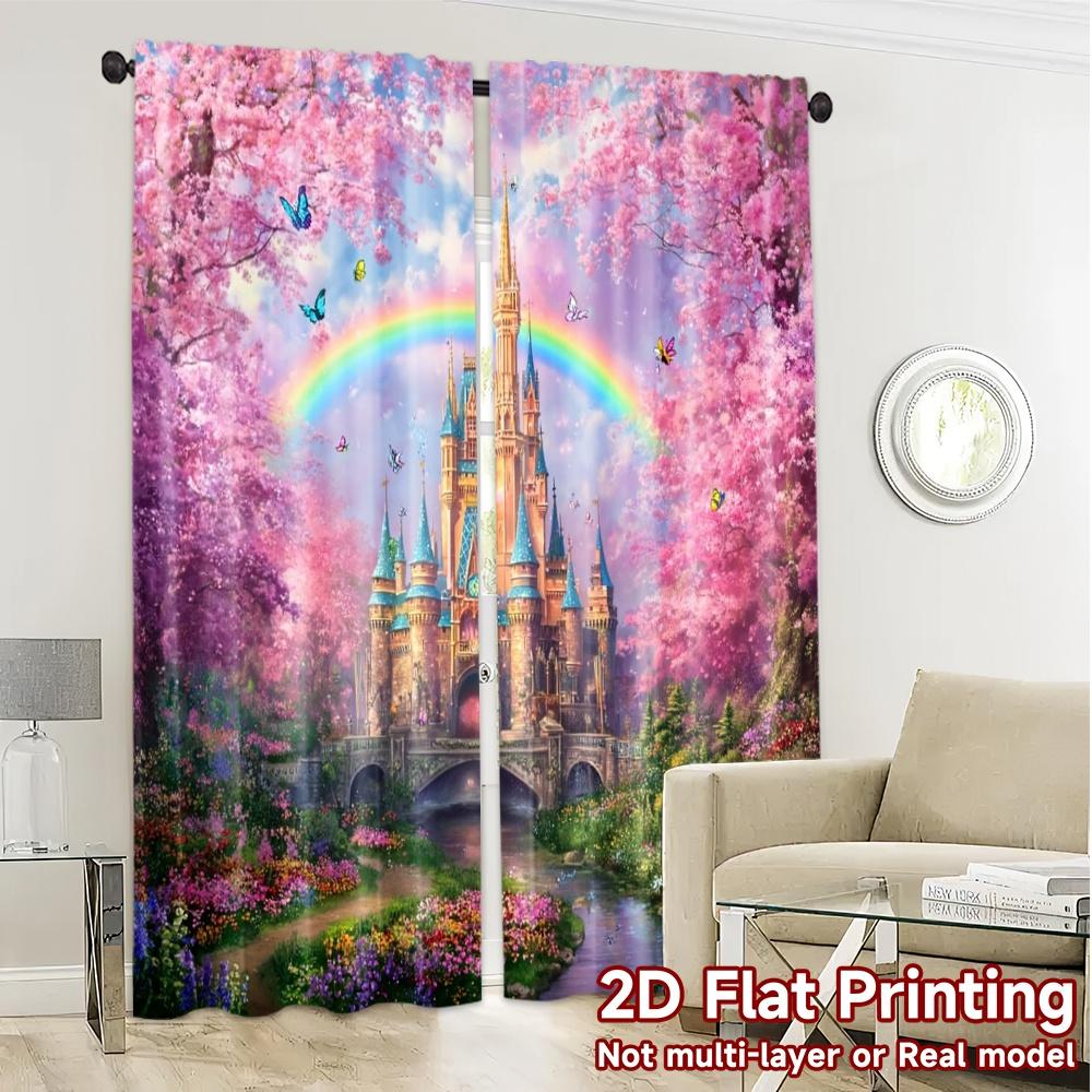 2pcs   2D FLAT PRINTING Curtains (Without Rod) RainbowCastle Popular Creative Curtains Versatile Fabric Curtains Versatile All