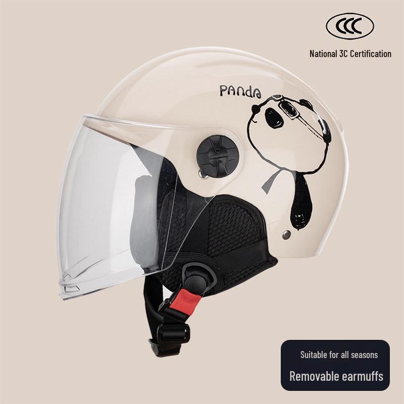 Certified Cute Panda Electric Vehicle Helmet for All Seasons - Unisex Motorcycle & Scooter Half Helmet