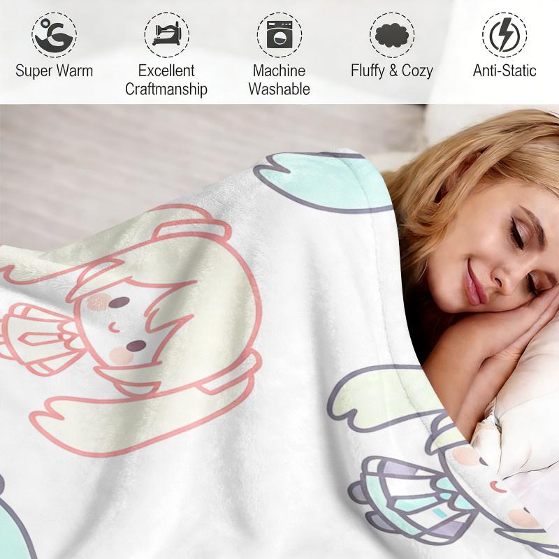 Hatsune Miku Pastel Chibi Print Flannel Throw Blanket Bedroom Decor Cute Anime Nap Blanket Air Conditioner Throw Sofa Throw Cove