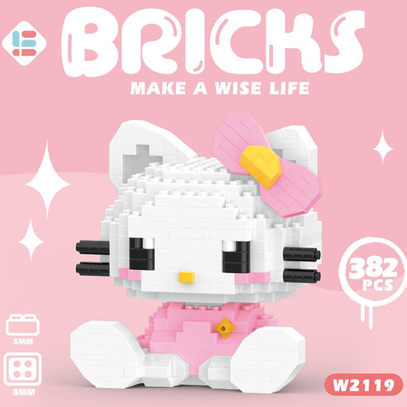 Sanrio Hello Kitty Baustein Pochacco Cinnamoroll Kuromi Zusammengebautes 3D-Modell My Melody Pom Pom Kind Mini-Bausteine Figuren Spielzeug