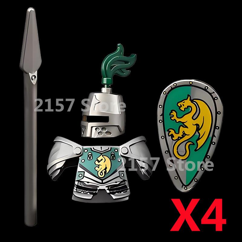 Medieval Castle Soldier Action Figures Building Block Dragon Anime Knight Accessory Warhorse Militia Helmet Shield Toy Gift S015