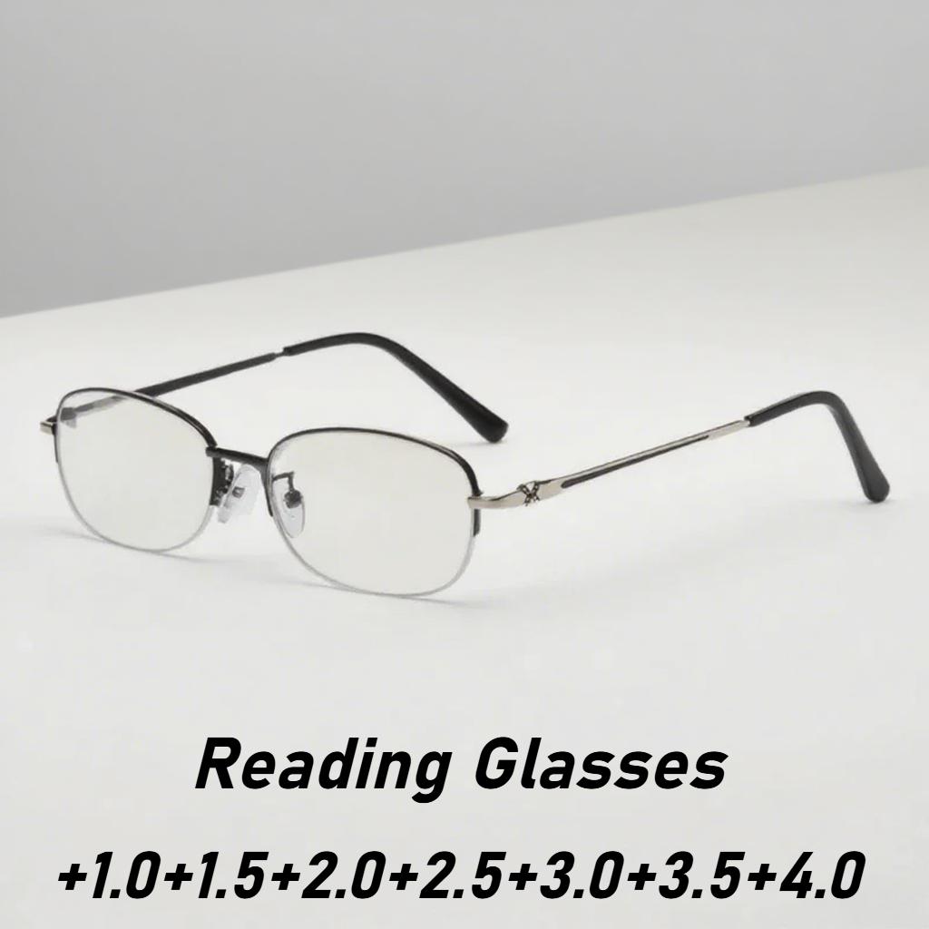 Neutral Retro Half Frame Ultra-light Presbyopia Glasses Fashion High-definition Blue Light Blocking Reading Glasses To +4 0