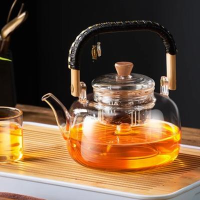 Glass Tea Pot With Weave Handle Chinese Heat-resistant Glass Teapot Transparent Steaming Tea Glass Kettle Tea Set