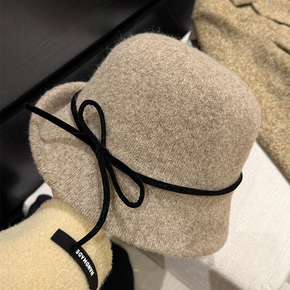

Elegant Woolen Bucket Hat Bowknot Women Formal hat Fashion Bow Basin Hat Winter хакі