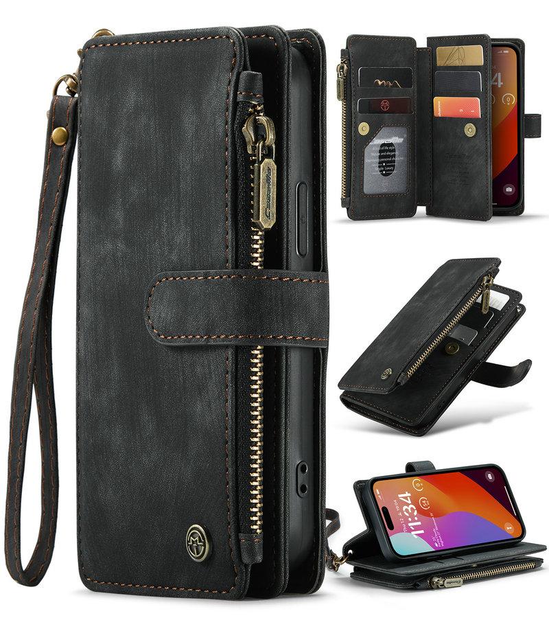 CaseMe Retro Phone Cover for iPhone 16 Pro Max Case With Stand Durable Zipper Wallet Pouch for iPhone 15 Pro Max 14 13 12 Case