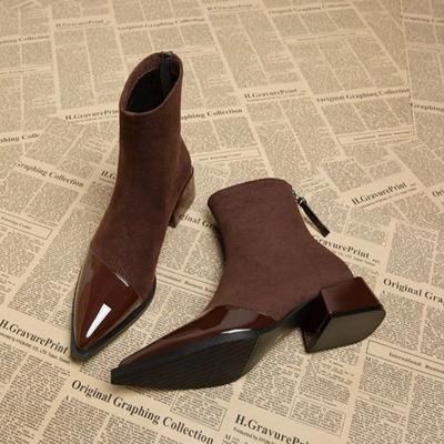 Fashion Simple and Versatile Winter Women Shoes 2024 High Quality Women's Pointed Toe Boots Comfortable Mid-heeled Zipper Short Boots