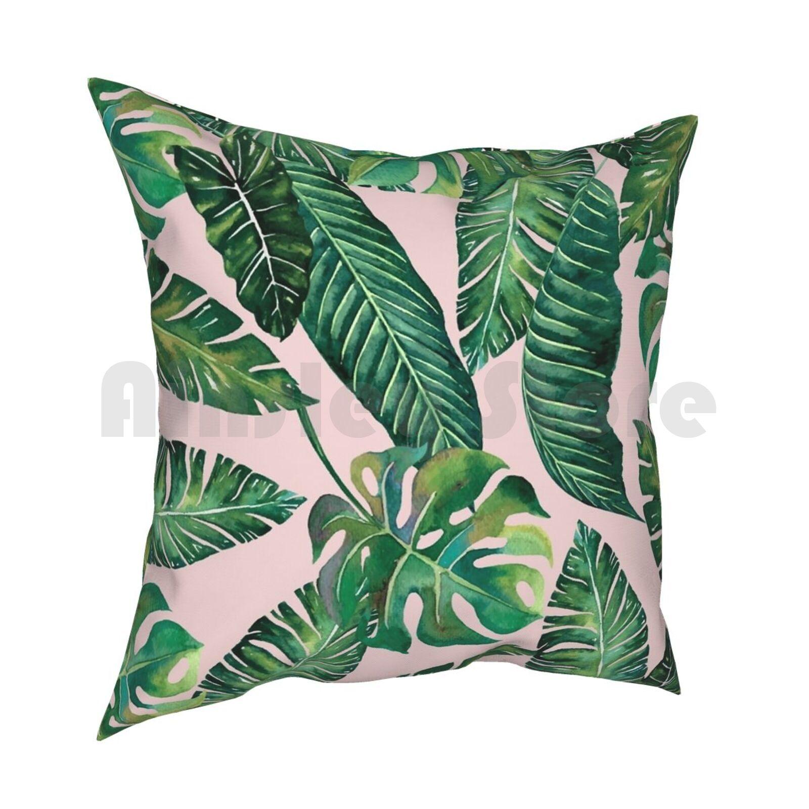 Jungle Leaves Banana Monstera Pink Pillow Case Printed Home Soft Throw Pillow Ink Pattern Watercolor Banana Monstera 30x30cm 12x12in