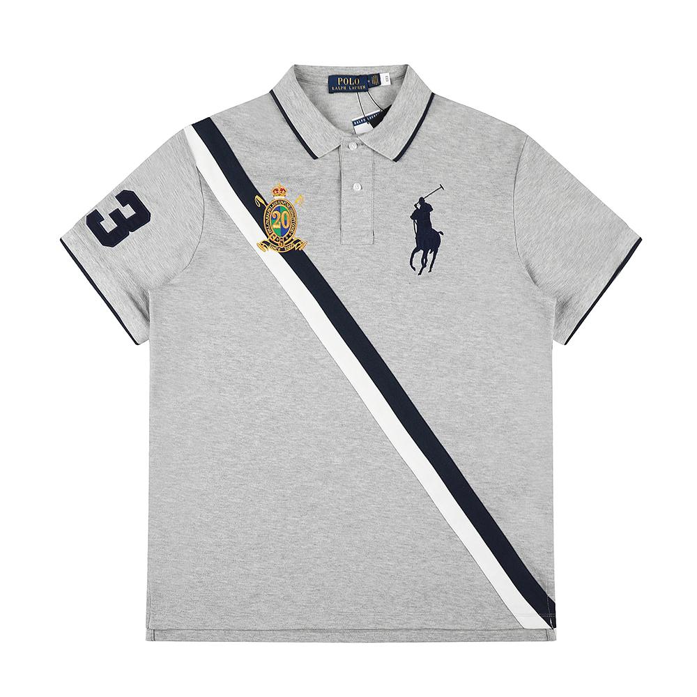 Changchun Lianju Ralph Lauren Zomer Heren- en Dames Piqu&eacute; Katoenen Poloshirt met Diagonale Streep, Wapenschild Embleem & Grote Pony Logo L zilver