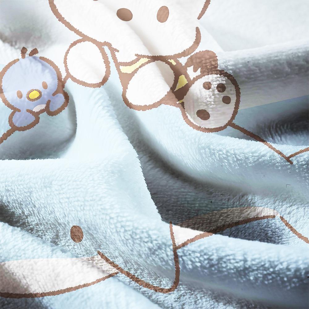 Pochacco Whale Ride Flannel Blanket Single Print Kawaii Stylish Warm Cozy Blanket Home Bedroom Living Room Dorm Kids Room Sanrio