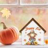 Scarecrows Fall Decor, Pumpkin Scarecrow Happy Fall House Shaped Wood Block Sign, Autumn Farmhouse Home Decor for Desk Table Shelf