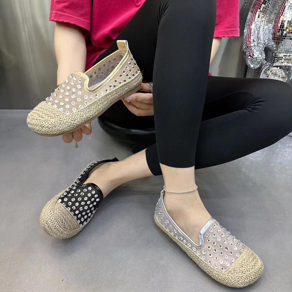 Fashion Women Flat Shoes Plus Size Rhinestone Gauze Women Loafers Designer Summer Women Shoes  Casual Sandals Women
