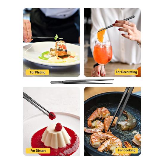 3 Bucăți 25 cm Pensete de Bucătărie Pensetă Fină Clește Pensetă Oțel Inoxidabil Clește pentru Grătar Pensete Lungi pentru Gătit pentru Fructe de Mare Plating și Servire