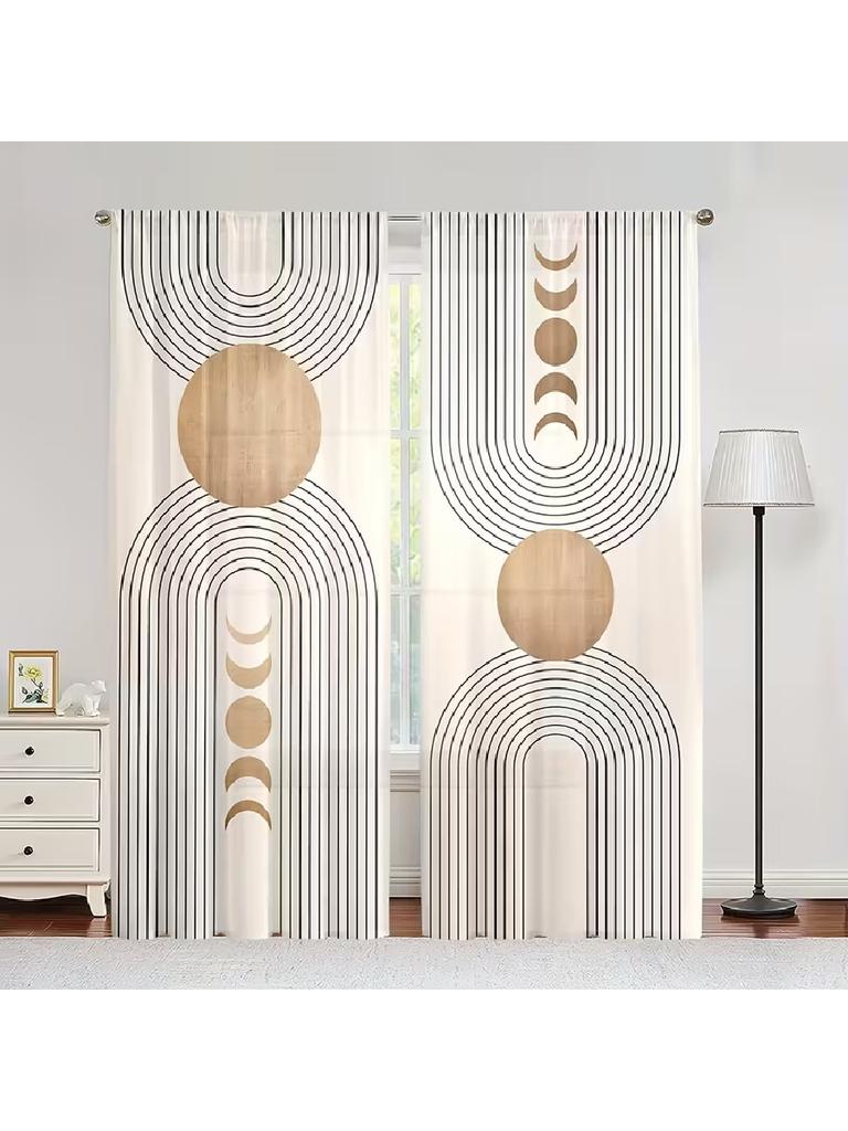 2pcs Boho Geometric Moon Phase Pattern Curtains, Designed for Light Blocking, Premium Material, Suitable for Living Room, Bedroo