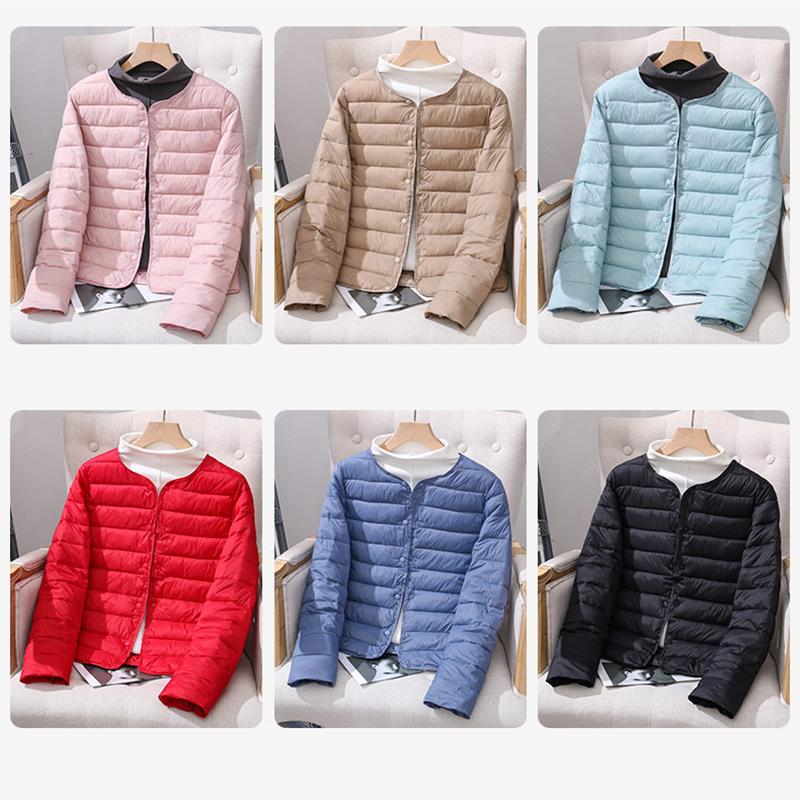 Women's Jacket Autumn Winter Ultra Light Down Cotton Collarless Padded Coat Matt Fabric Lightweight Warm Female Windbreaker Park