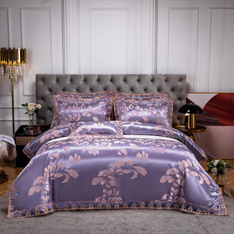 Luxury European Lace Trim Jacquard Silk Bedding Set