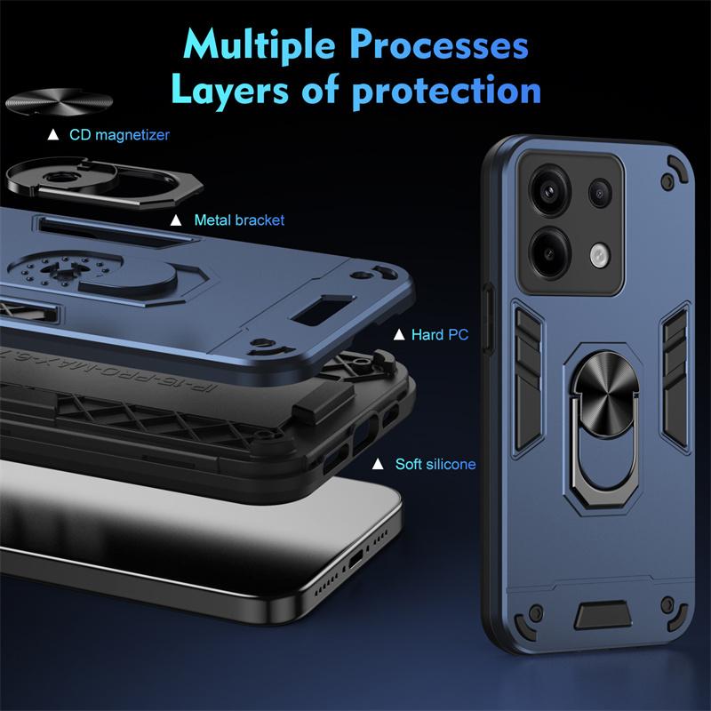 Armor Magnetic Holder Ring Case For Xiaomi Redmi Note 13 Pro 5G 4G Note13 Pro Plus 13C Camera Lens Protect Shockproof Back Cover