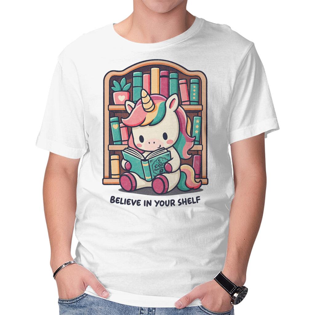 Unisex Crew Neck T-Shirt Believe In Your Bookshelf Graphic Short Sleeve Casual Tee