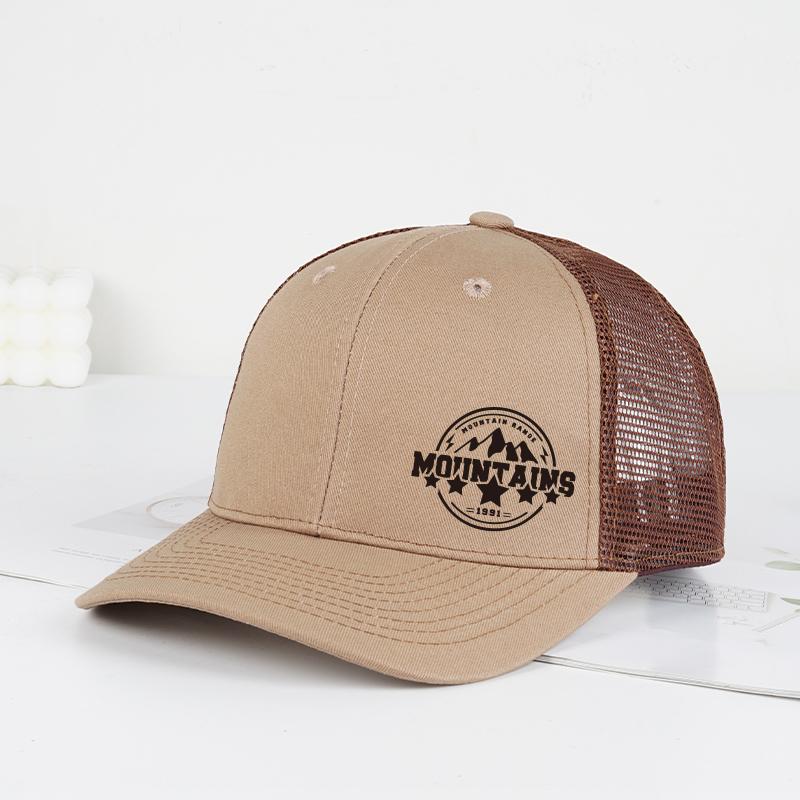 MOUNTAINS Logo Printed Trucker Cap Soft Comfortable Adjustable Retro Outdoor Style Rugged Fashion Trend Unisex Perfect for Hi