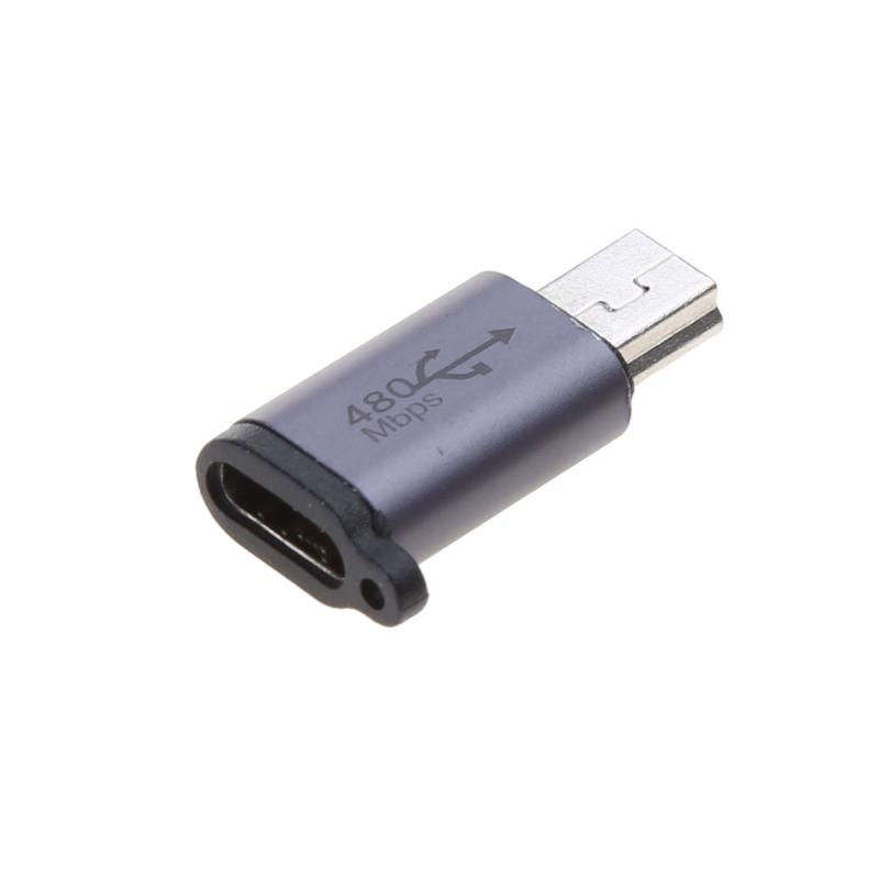 Portable Converter for Phone Tablet Type-C Female to Mini USB Male Adapter with Strap Support Data Transfer Charging