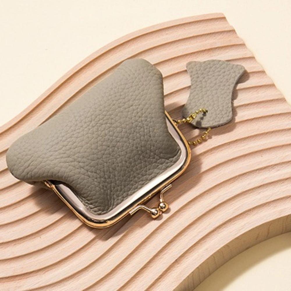 Cow Leather Kiss Lock Leather Wallet Keys/Lipsticks/Earphone Small Item Bag Mini Coin Purse  Women