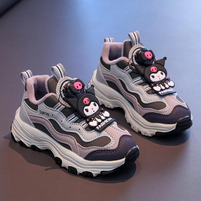 Kuromi children s shoes, girls cotton shoes, new winter plush warm shoes, children s dad-style sneakers for girls 26Inner Length16cm фиолетовый