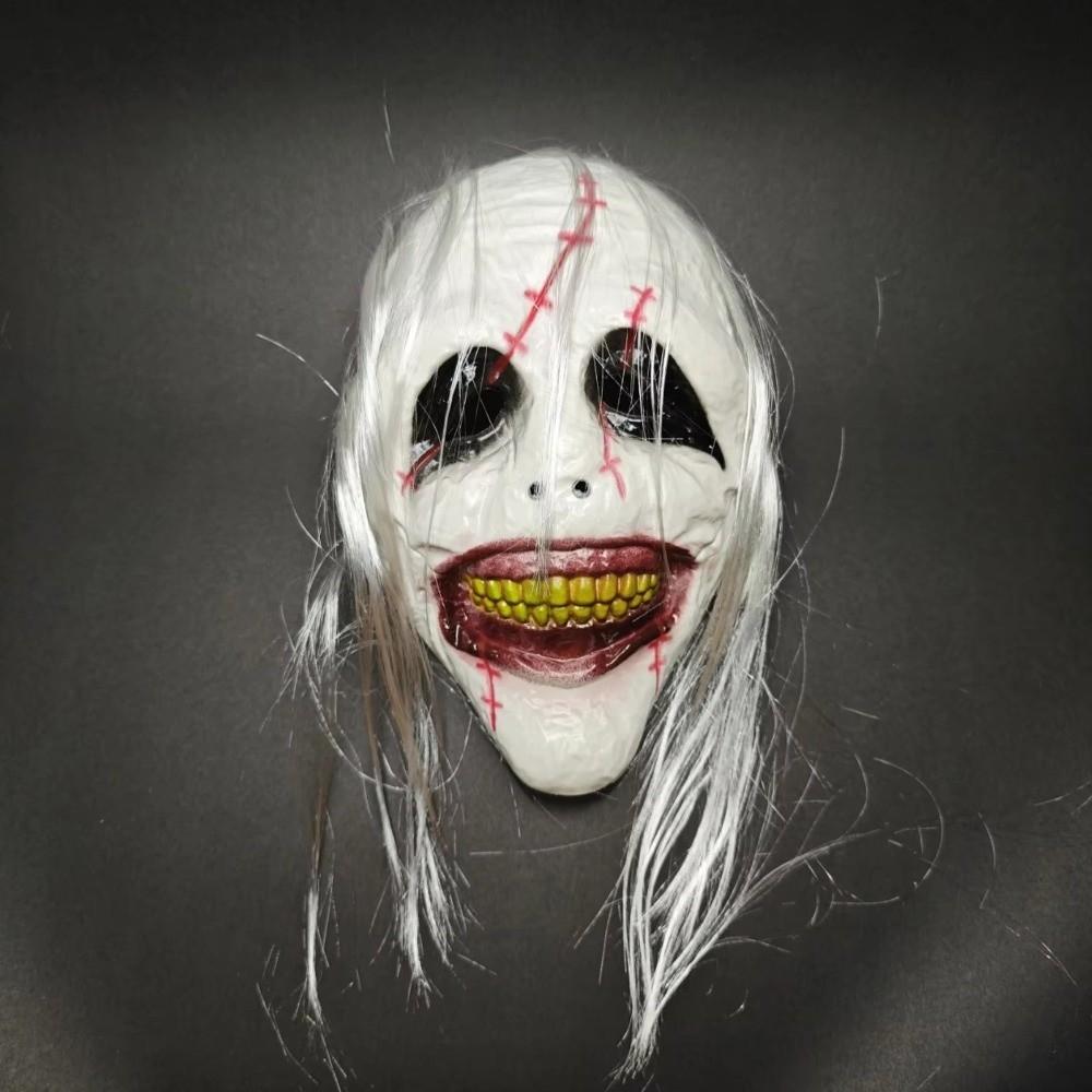 Realistic Halloween Joker Mask Creativity Blood Scar Scary Clown Mask with Hair Spooky Terrifying Cosplay Mask Carnival Party