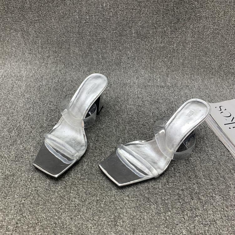 Fashion Shoes Slippers Heels Loafers Jelly Slides Square Toe Rubber Flip Flops High Transparent Summer Hawaiian Square Toe Slippers Wome