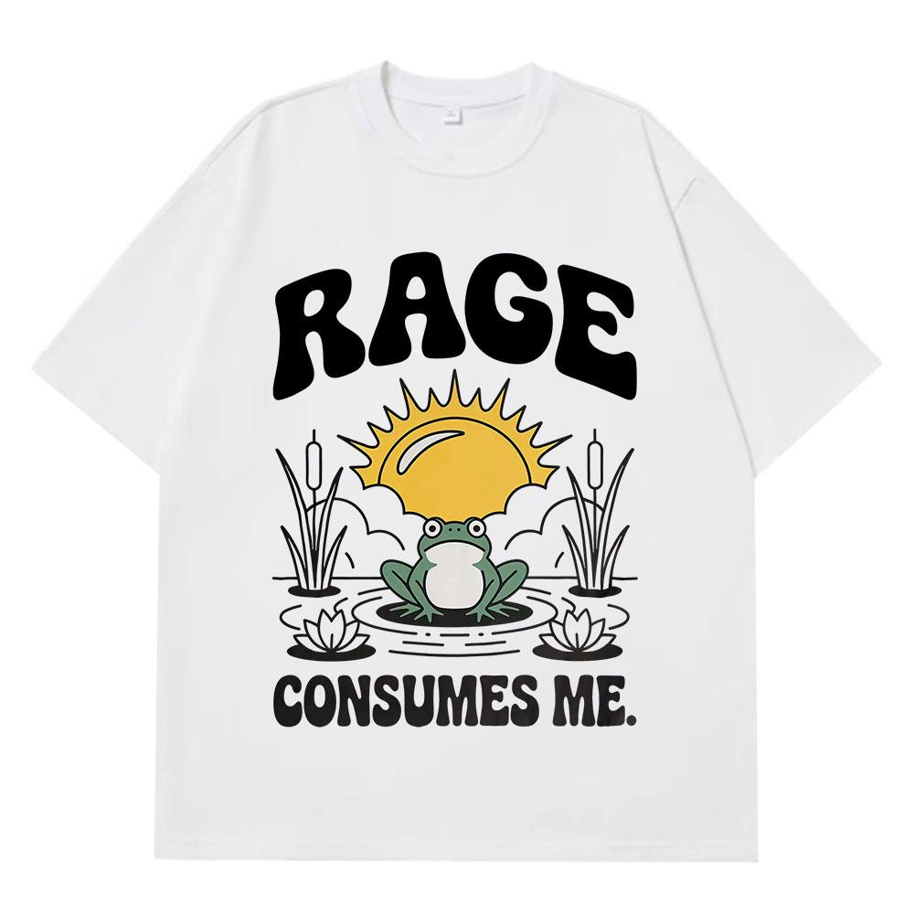 Funny Rage Consumes Me Frog Pond Vintage Style 90s Graphic Men Women Harajuku Tees Summer Fashion Casual Cotton Hip-hop T-shirts