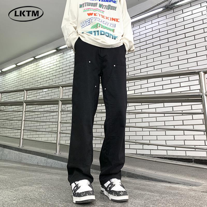 

Men s Double Knee Orange Lumberjack Overalls - American High Street Style Loose Straight Casual Pants S (45-52.5 kg) чорний