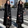 2025 New Black Cotton Coat Korean Style Long Women's Cotton Coat Female Thick Slim Cotton Jacket Winter Skirt