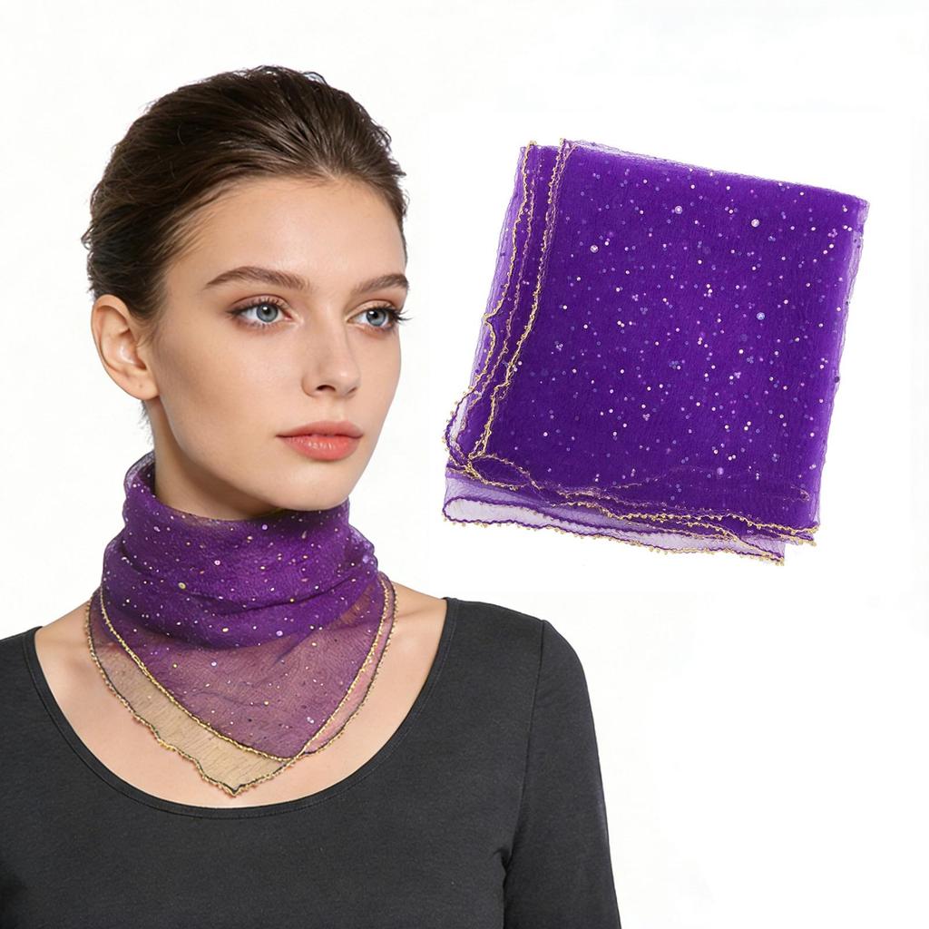 80cm Glitter Rhinestone Square Scarf, Sparkly Mesh Head Wrap for Women