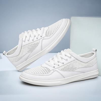 Echtschuhe Herren Sneaker Atmungsaktives Rindsleder Herren Freizeitschuhe Ausgeschnittenes Mesh Junger Mann Schwarz Weiß Herrenschuhe