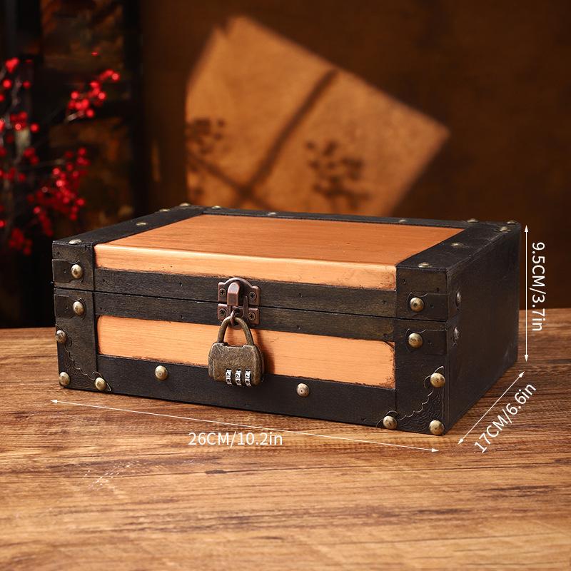 Wooden Treasure Chest Portable Vintage Distressed Storage Trunk Handbag For Jewelry Toys Storage Box Organizer Photo Props