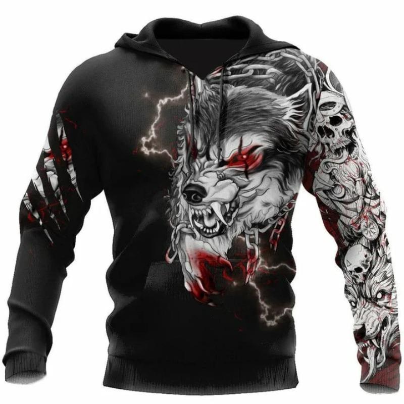 Jeseň a zima Pánske mikiny s kapucňou Zvierací vlčí vzor 3D tlač Dlhý rukáv Voľný Street Fashion Pulover Pánske oblečenie 6XL