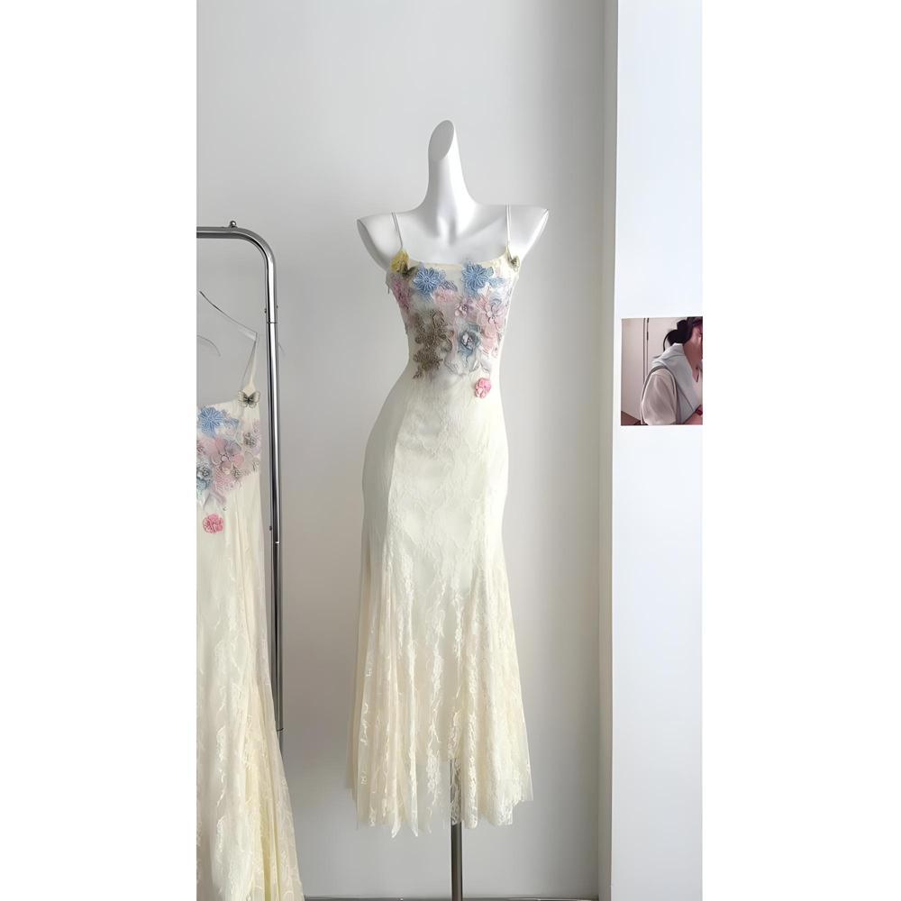 

Платье-комбинация с вышивкой цветов из чистого желания, кружевом, летнее, женское, для отпуска на море, облегающее бедра, с юбкой «рыбий хвост» S- (can be worn within 45kg)