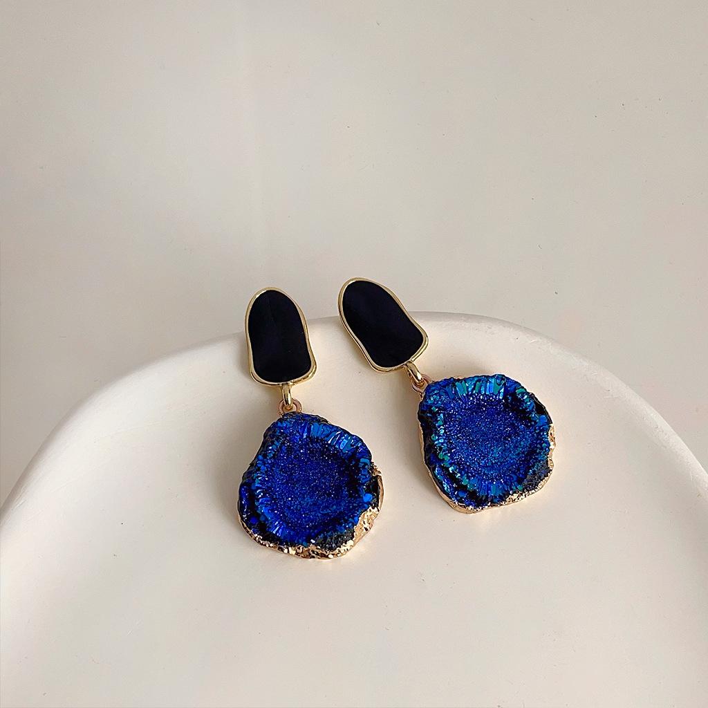 Blue Textured Zircon Earrings for Women Personalized Exaggerated Light Luxury Artistic Statement Jewelry Trendy Gift