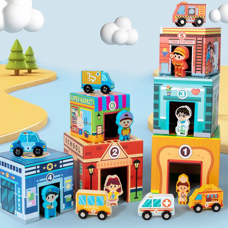 

Children s Wooden Transportation Toy: Six-in-One Stacking & Educational Blocks Set