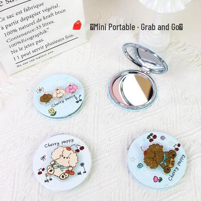 Cherry Dog Cartoon Folding Double-Sided Mini Makeup Mirror - Portable and Perfect for Touch-Ups
