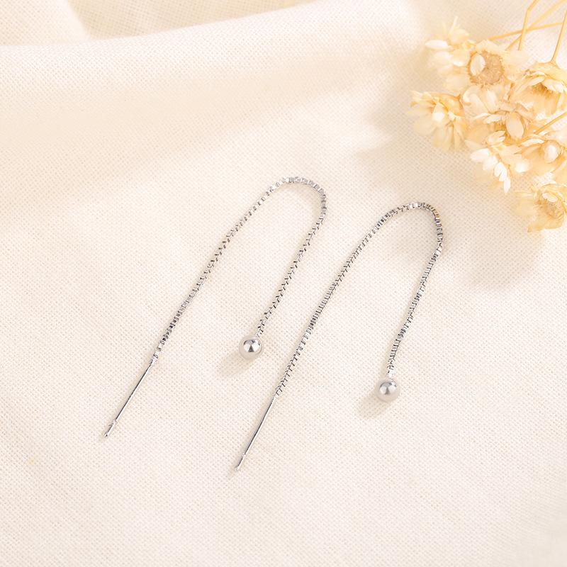 S925 Silver Smooth Sphere Long Drop Earrings Minimalist Chic Slimming Dangle Earrings For Women Elegant Jewelry