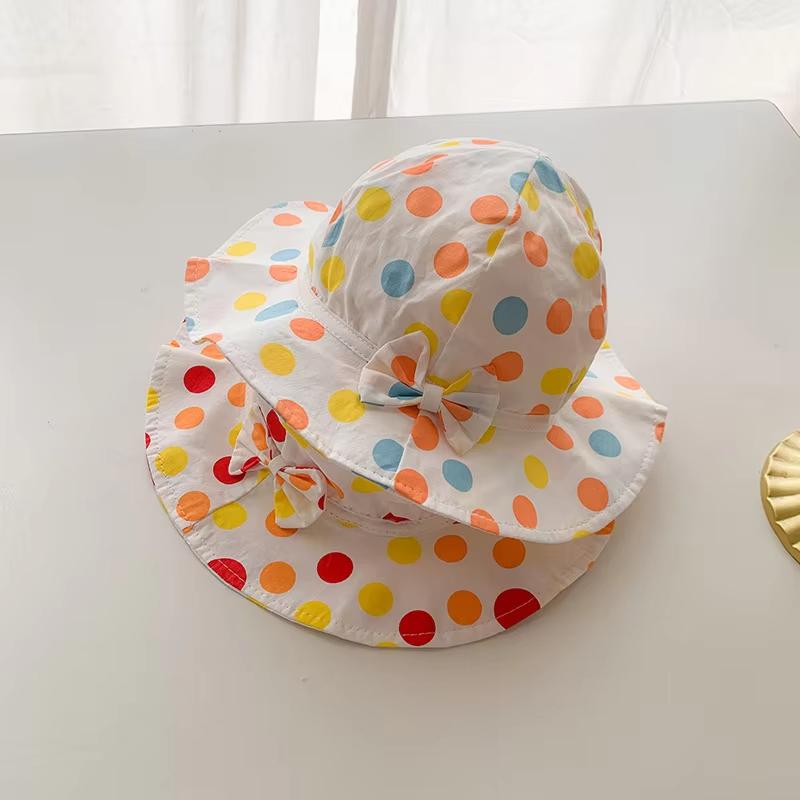 Niedlicher Baby-Eimerhut mit Punktschleifen, weiche Baumwolle, für Babys und Mädchen, Fischerhüte, Sommer, Kinder, Outdoor-Sonnenhut