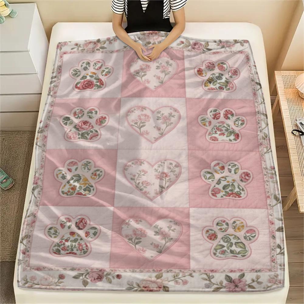 1Pc Cute Patchwork Print Flannel Blanket, High quality Comfortable for All Seasons, Home Decor, Warmth and Comfort, Perfect for Christmas Gifts65