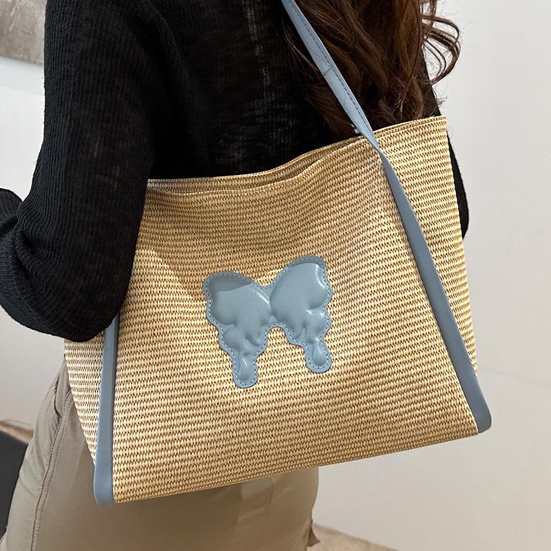 Summer Popular Straw Bucket Bag Women Fashion Commuter Tote Bag Women Ins Seaside Vacation Beach Bag