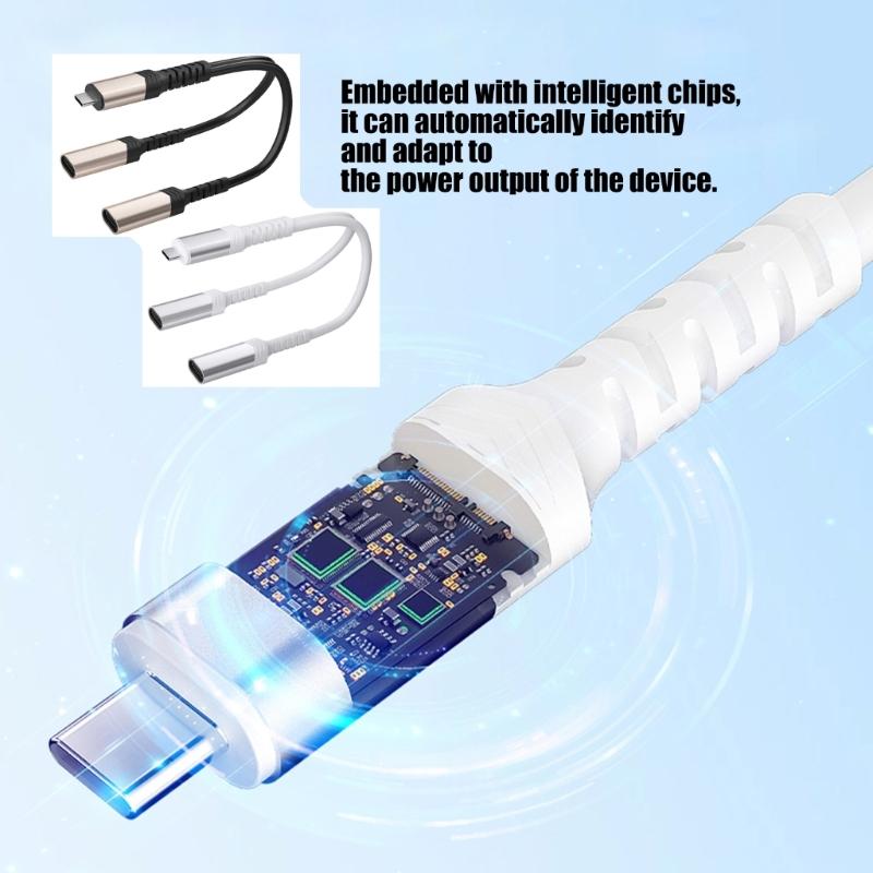2 In 1 Out Type C Female To Male Power Extension Adapter Cord For Solar Panel Security Camera Charging Cord
