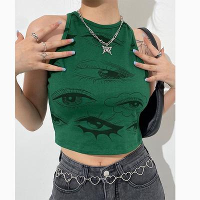 E-girl Casual Y2K Eyes Printed Crop Tops Women's Clothing Fashion Sleeveless Slim Vest Cool Girls Vintage Tanks Tee Streetwear
