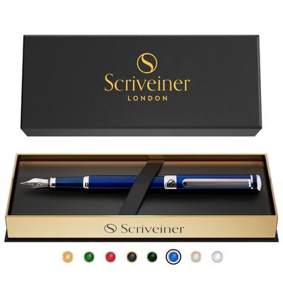 Premium Blue Fountain Pen with Chrome Hardware and Schmidt Wide Perfect for Men and and the Elegant Fountain Pen Gift Midnight Blue Fountain